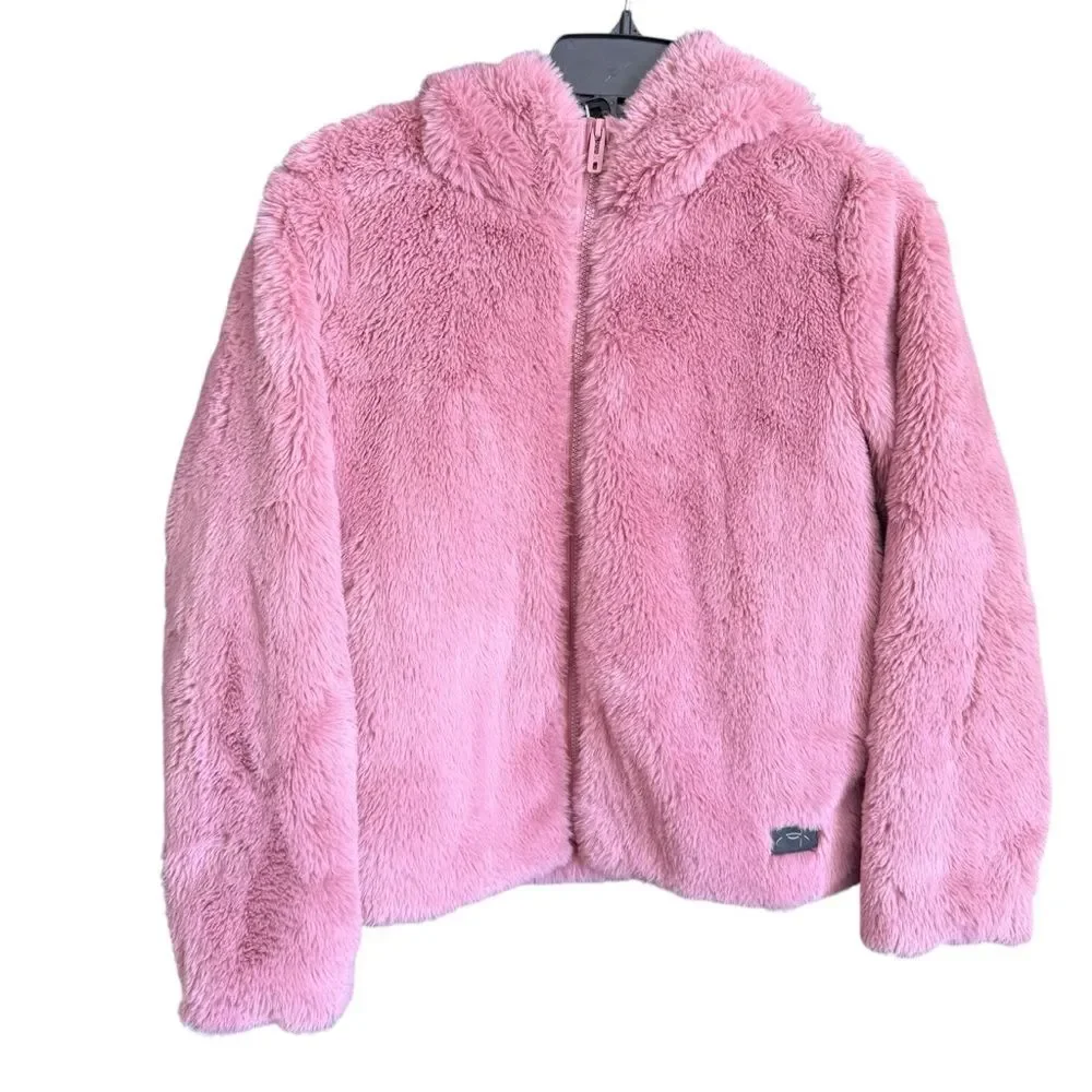 Under Armour Fluffy Pink Kids Faux Fur Puffer Jacket Size Youth Large Super Soft - Picture 2 of 7